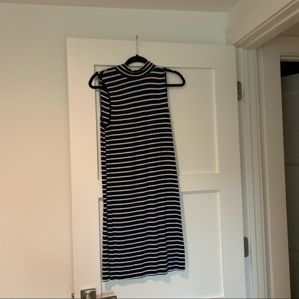 Women’s Blue and White Striped Sleeveless Dress